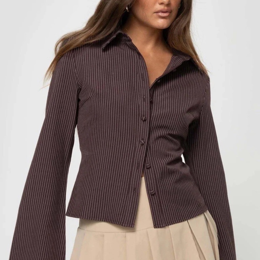 Princess Polly ANNI PINSTRIPE SHIRT In BROWN